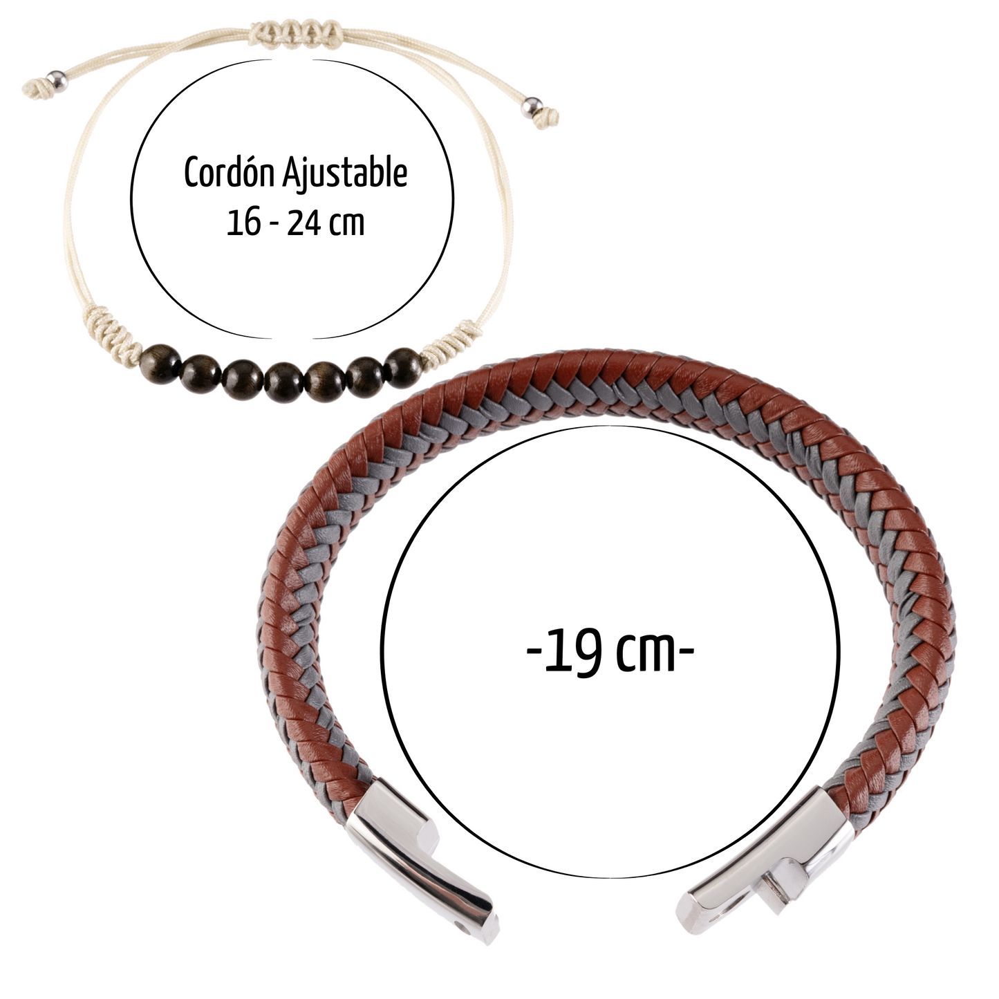 Set Pulseras | Cuero Gris-Café