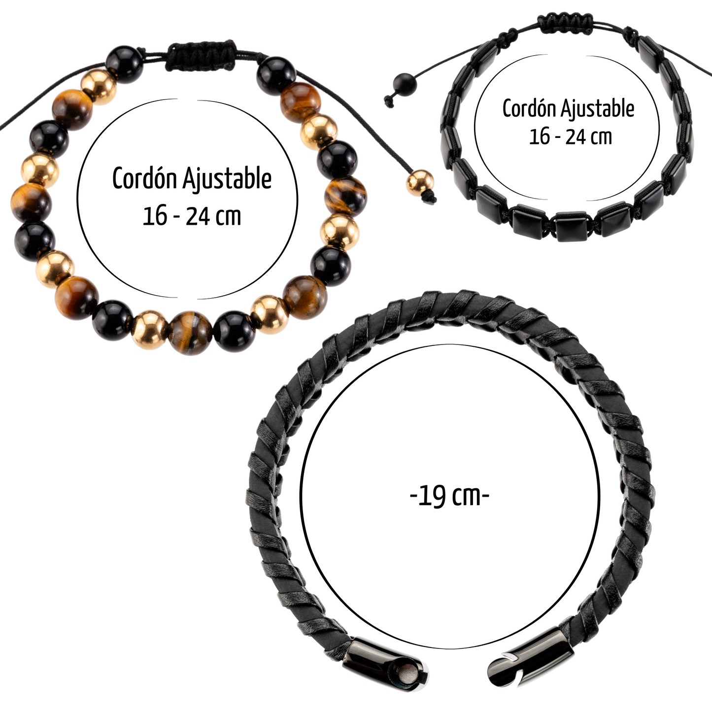 Set Pulseras | Cuero-Onix-Ojo de Tigre