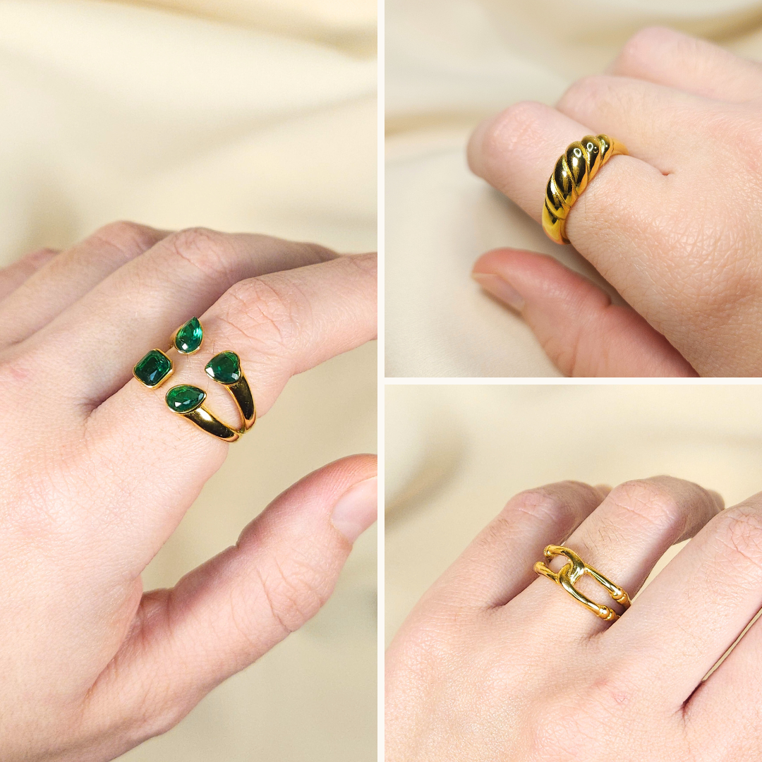 Set Anillos Acero Inoxidable 316L | ESMERALDA