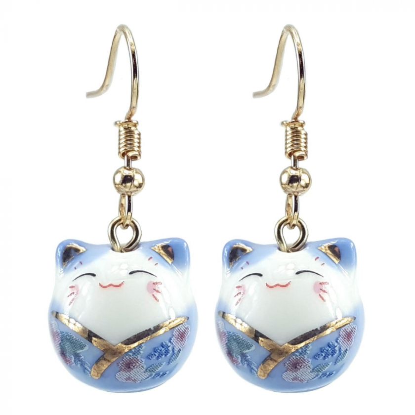 Aretes Maneki Neko Celeste