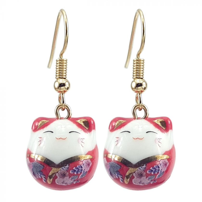 Aretes Maneki Neko Rojo