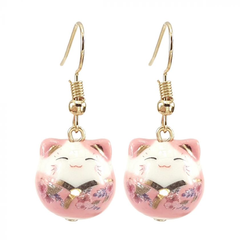 Aretes Maneki Neko Rosa