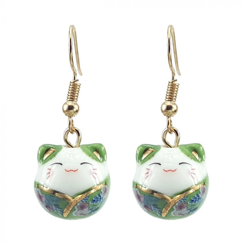 Aretes Maneki Neko Verde