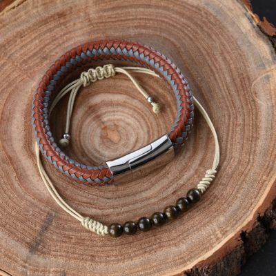 Set Pulseras | Cuero Gris-Café