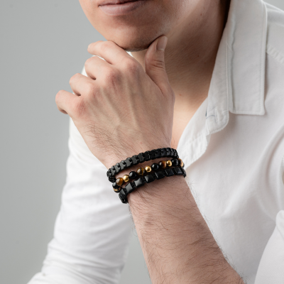 Set Pulseras | Cuero-Onix-Ojo de Tigre