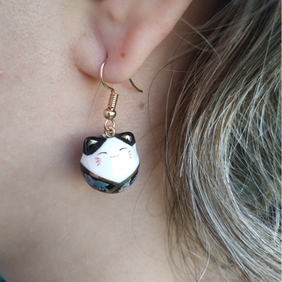 Aretes Maneki Neko Negro