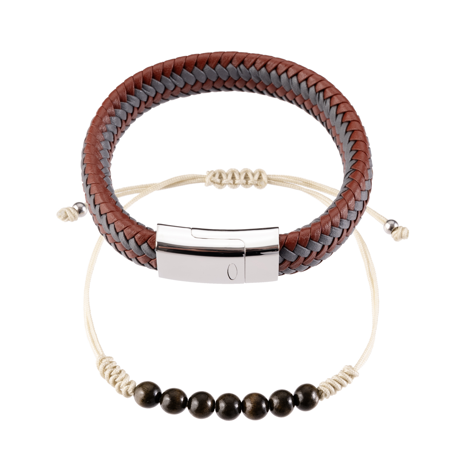 Set Pulseras | Cuero Gris-Café