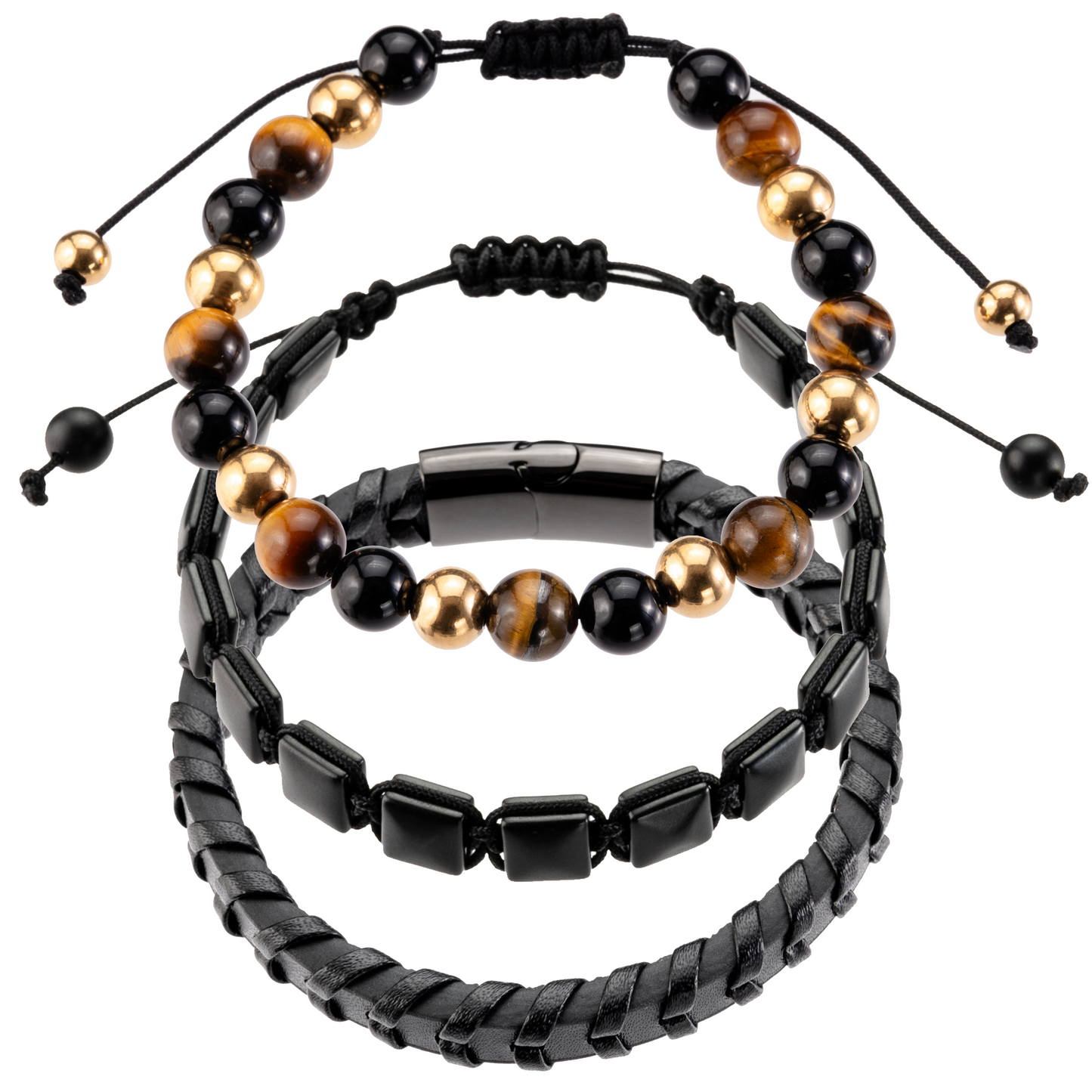 Set Pulseras | Cuero-Onix-Ojo de Tigre