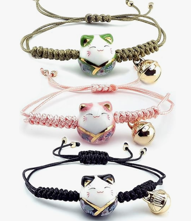 Maneki Neko Negro-Rosa-Verde