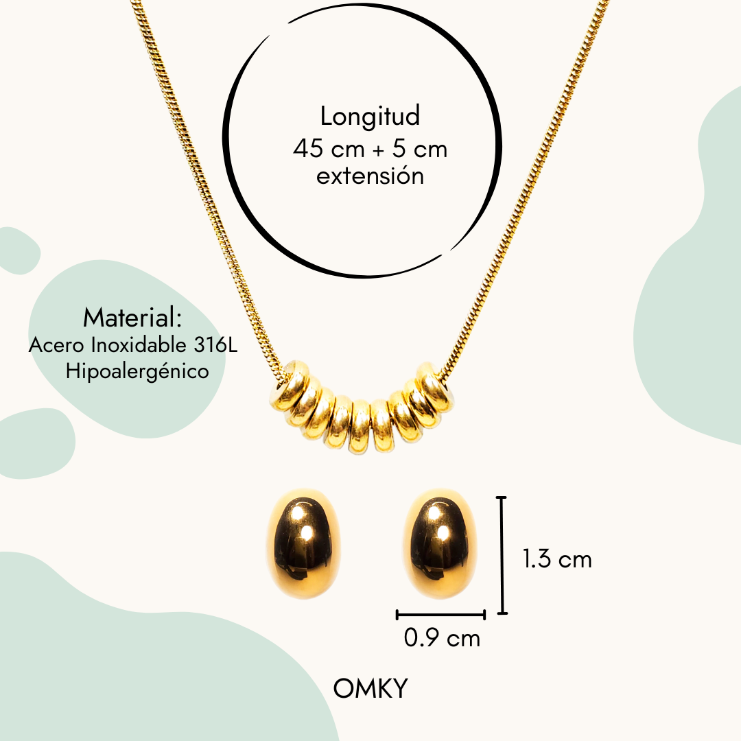 Set BORLA - Juego de Collar y Aretes Acero Inoxidable Chapa Oro 18k