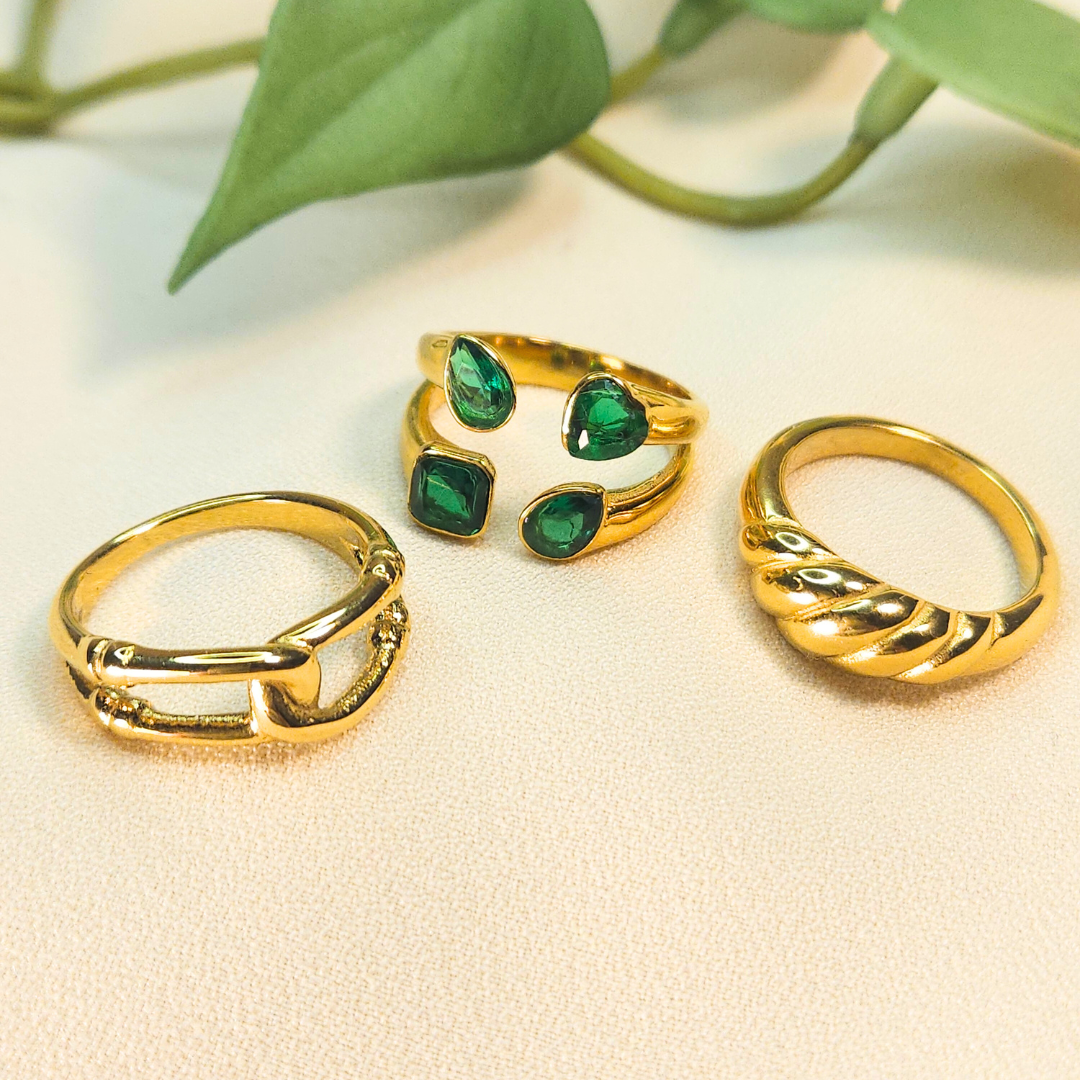 Set Anillos Acero Inoxidable 316L | ESMERALDA
