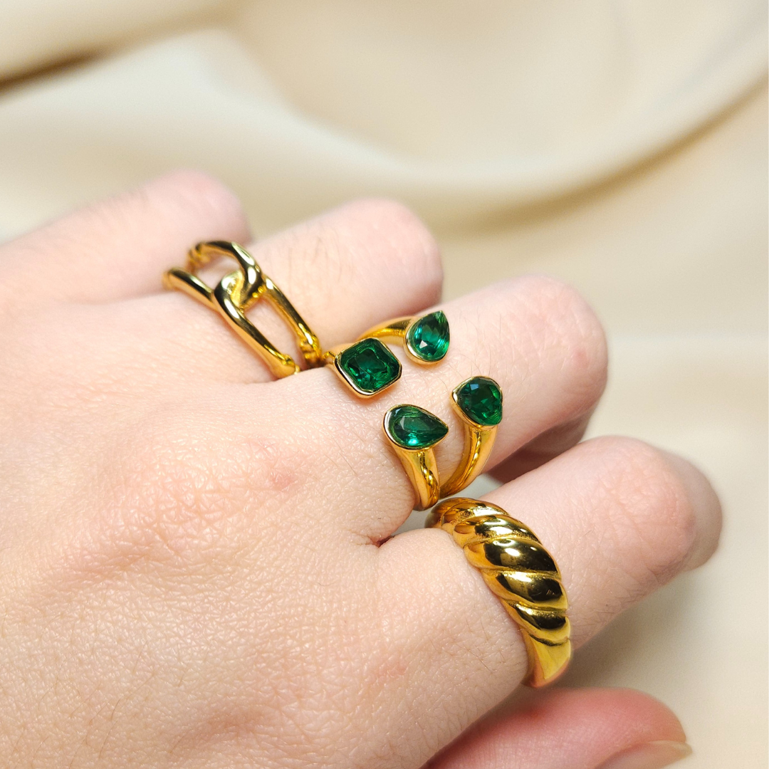 Set Anillos Acero Inoxidable 316L | ESMERALDA