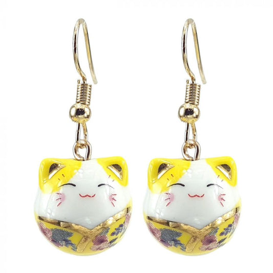 Aretes Maneki Neko Amarillo