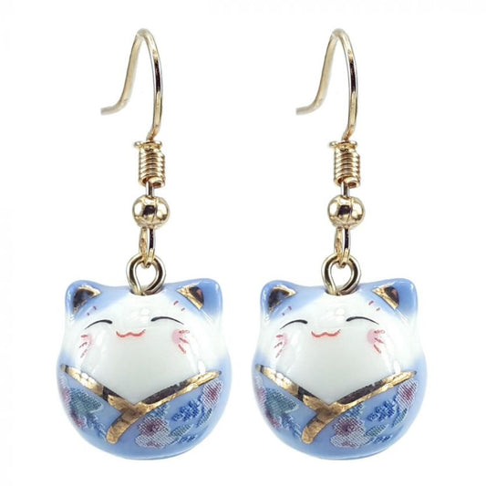 Aretes Maneki Neko  Celeste