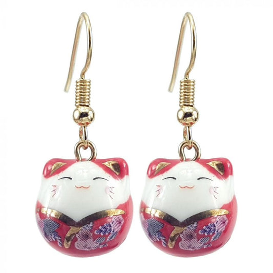 Aretes Maneki Neko  Rojo