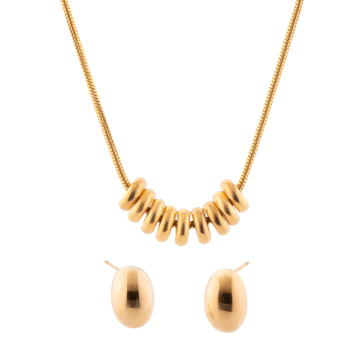 Set BORLA - Juego de Collar y Aretes Acero Inoxidable Chapa Oro 18k