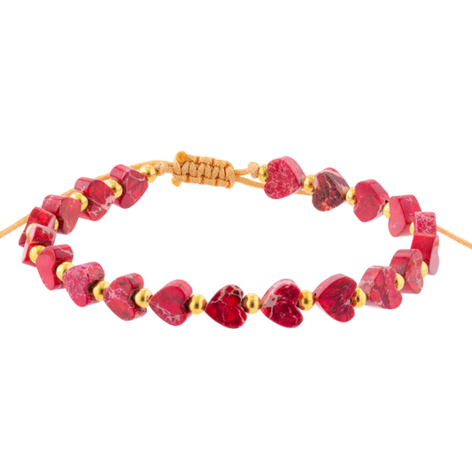 Pulsera Corazones de Jaspe Rojo