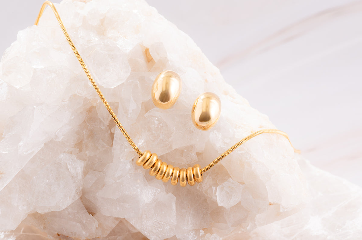 Set BORLA - Juego de Collar y Aretes Acero Inoxidable Chapa Oro 18k