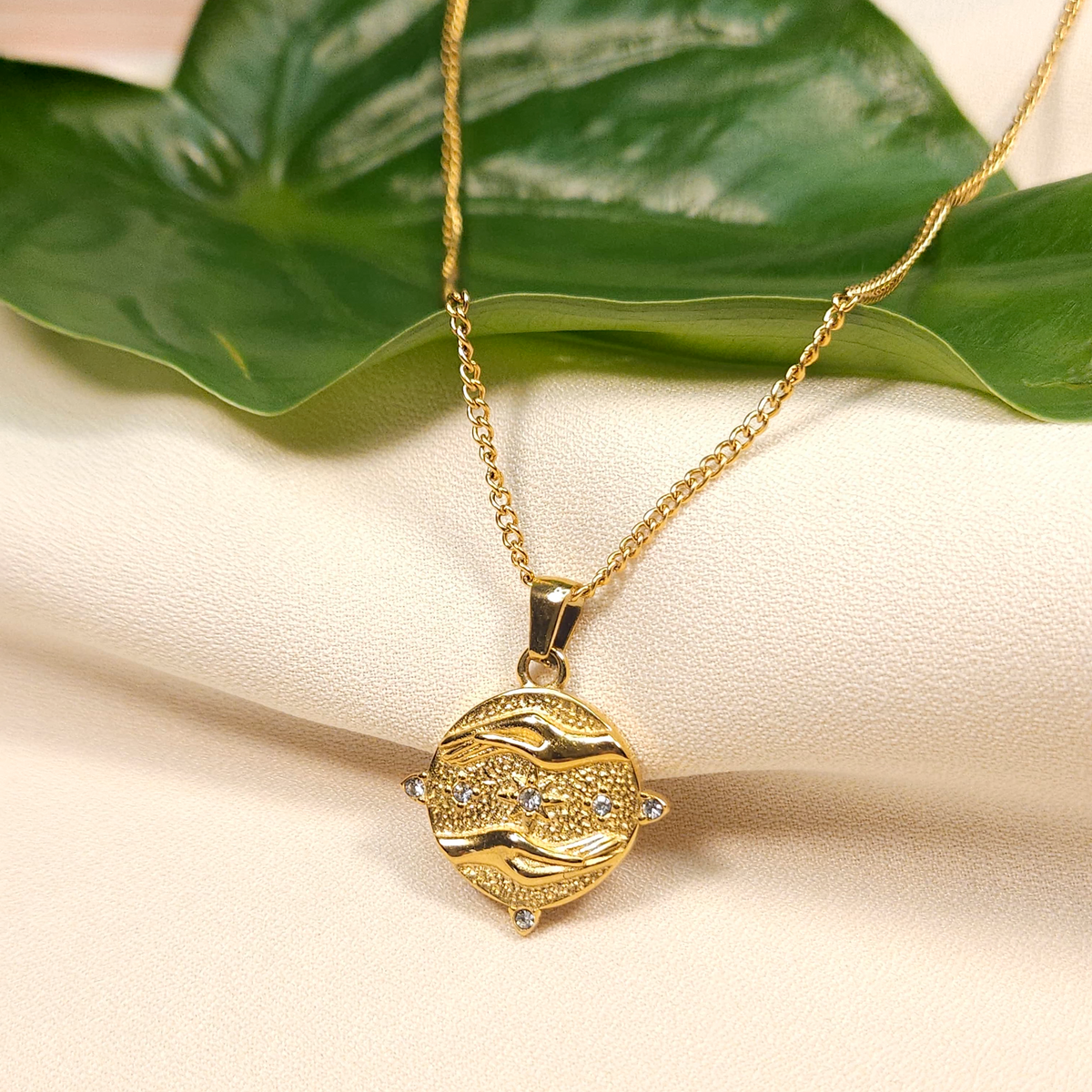 Set SOL - Juego de Collar y Aretes Sol Zirconia Acero Inoxidable Chapa Oro 18k